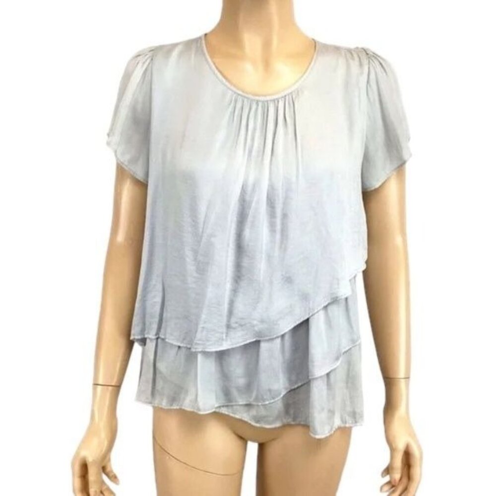 Anthropologie Hazel Silver tiers blouse size XSP Xsmall petite Short Sleeve